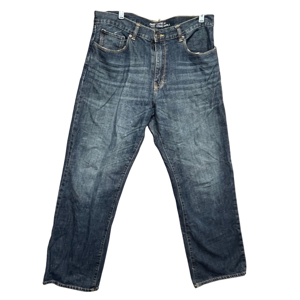 Gap Mens Loose Baggy Fit Jeans 35X32 Coupe Ample Dark Wash Denim Relaxed Work‎
